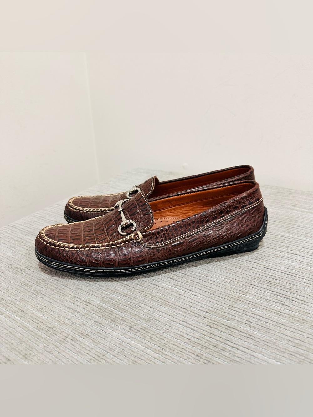 TB Phelps Bullington Men Brown Croco Leather Horsebit Driver Shoes Size 9,5 M